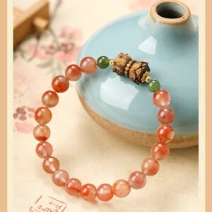 Twin Lotus Southern red agate + Green lotus Bracelets – Chinese style, Vintage