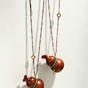 Natural Peach Wood Gourd Pendant Necklace - Artistic Niche Hand-Braided Charm