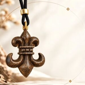 Agarwood Iris Pendant Necklace - Unisex New Chinese Wooden Jewelry (Chrome-Hearts-Inspired)