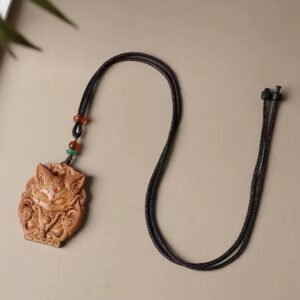 Natural Jujube Wood Nine-Tailed Fox Pendant - Hand-Carved Wooden Necklace Charm for Men and Women