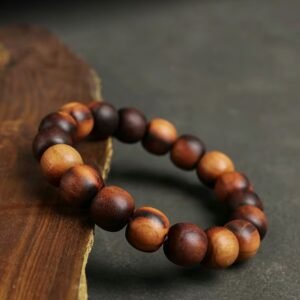Wild Red-Heart Peach Wood Barrel Bead Bracelet - Prayer Beads 11mm or 14mm