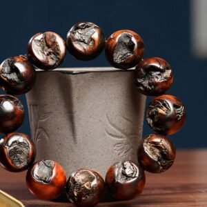 Natural Lightning-Struck Peach Wood Barrel Bead Bracelet - Aged Wild Wood Unisex