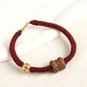 Old Mountain Sandalwood Lotus Red Cord Bracelet - Hand-Braided with Gold-Plated Silver Clasp