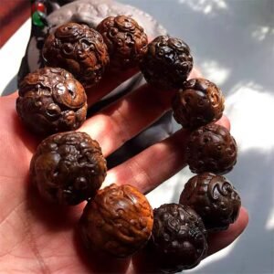 Nha Trang Yellow Qinan Agarwood Bracelet with Hand-Carved Pixiu Beads - Mens