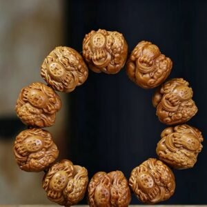Sandalwood Bracelet with Hand-Carved Pixiu Holding a Ball 25mm - Unisex Prayer Beads