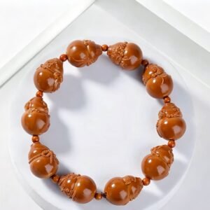 Hand-Carved Olive Pit Gourd Bracelet - Fu Lu Relief Carving Unisex