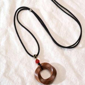 Natural Old Mountain Sandalwood Mobius Ring Pendant - Minimalist Geometric Necklace for Men and Women