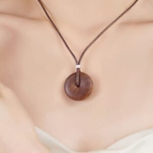 Natural Old Mountain Sandalwood Peace Button Pendant - Unisex Chinese-Style Wooden Necklace Charm