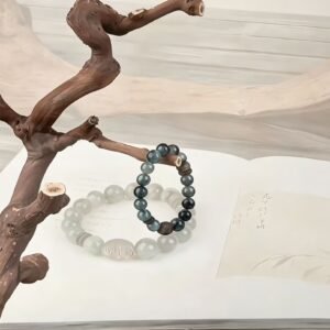Green Phantom and Green Rutilated Quartz with Qinan Agarwood Bracelet 8-12mm