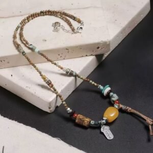Niche New-Chinese-Style Clavicle Chain - Handmade Beaded Necklace with S925 Silver Turquoise and Amber