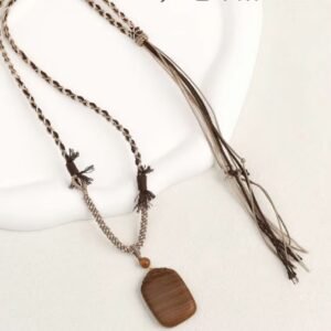 18K Gold Wushi Plaque Necklace with Old Mountain Sandalwood - Peace Talisman for Men and Women