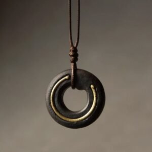 Handmade Black Ebony Wood Pendant - Unisex Vintage Street-Style Necklace with Brass